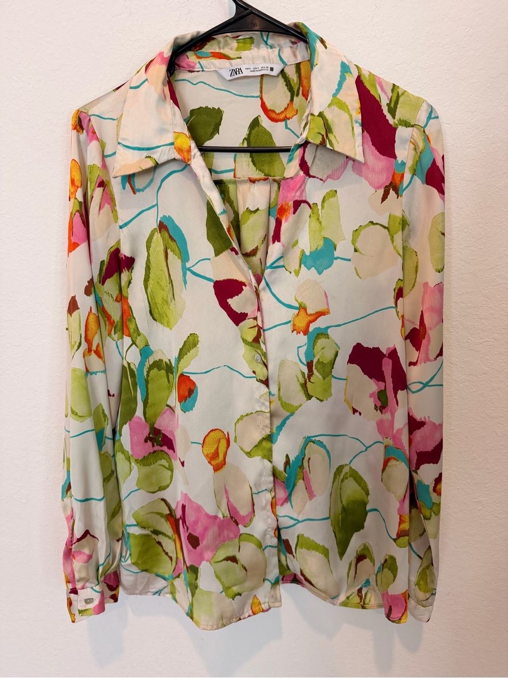 Zara Multicolor Floral Watercolor Button-Down Blouse